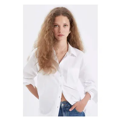 DEFACTO Oversize Wide Fit Basic Plain Buttoned Poplin Long Sleeve Shirt