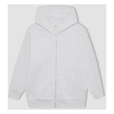 DEFACTO Boy's Hooded Pique Zippered Basic Sweatshirt