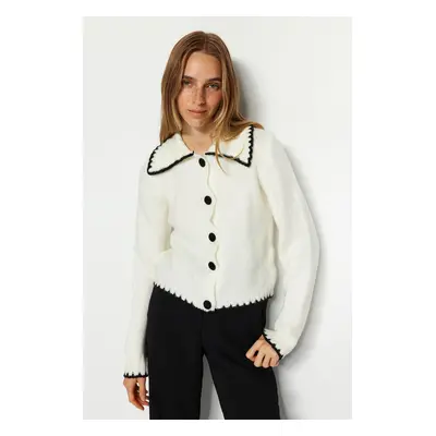 Trendyol Ecru Soft Textured Contrast Colored Knitwear Cardigan