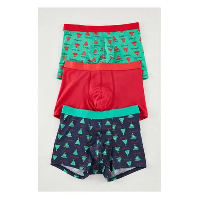 Trendyol 3-Pack New Year Printed-Plain Mix Cotton Boxer