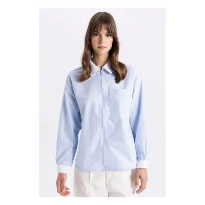 DEFACTO Relax Fit Zippered Poplin Long Sleeve Shirt Tunic