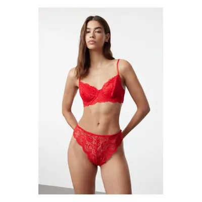 Trendyol Red Lace Rope Strap Underwire Coverless Knitted Underwear Set