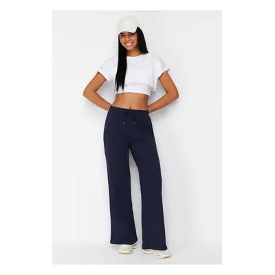 Trendyol Dark Navy Cotton Wide Leg Thin Knitted Sports Sweatpants