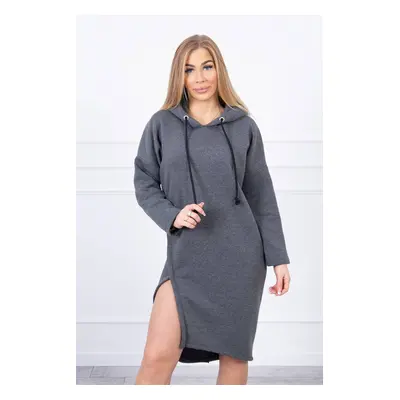 Dress with a hood and a slit on the side in dark gray