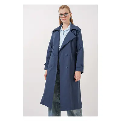 Bigdart Double Breasted Lapel Trench Coat - Navy Blue