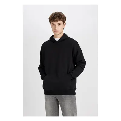 DEFACTO Oversize Wide Pattern Hooded Pocket Basic Plain Sweatshirt