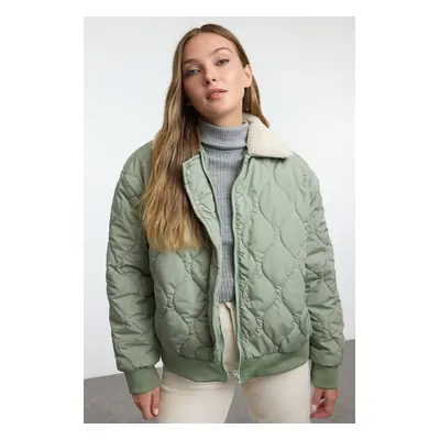 Trendyol Light Khaki Regular Pattern Collar Plush Detailed Water Repellent Quilted Puffer Jacket