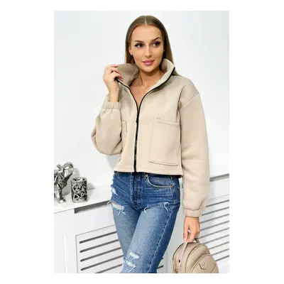 Cotton insulated sweatshirt with zipper light beige