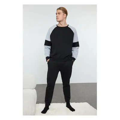 Trendyol Men's Black Color Block Knitted Pajama Set