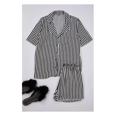 Trendyol Black Striped Viscose Top Wide Pattern Woven Pajama Set