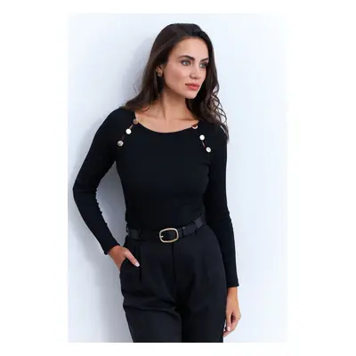 Cool & Sexy Women's Black Button Accessory Camisole Blouse