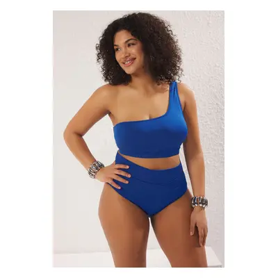 Trendyol Curve Saks High Waist Basic Plus Size Bikini Bottom