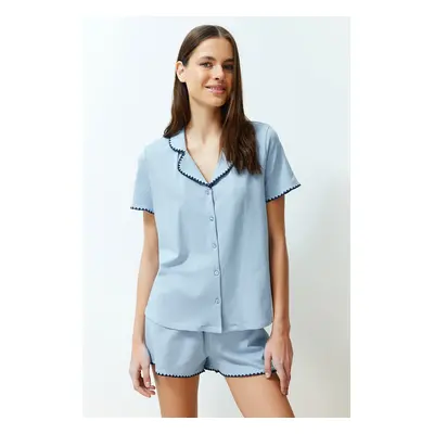 Trendyol Premium Blue Embroidery Detailed Modal Knitted Pajamas Set