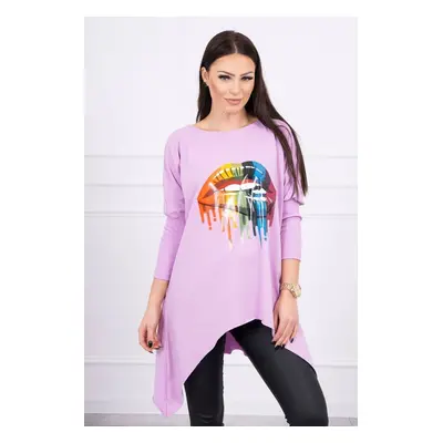 Oversize blouse with purple rainbow lip print