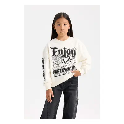 DEFACTO Girl Oversize Wide Pattern Crew Neck Sweatshirt