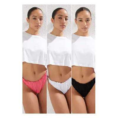 Trendyol Black-White-Multi Colorful 3-Pack Jersey Plain Thong Panties