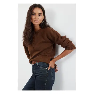 Trendyol Brown Soft Texture Button Detailed Knitwear Sweater