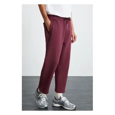 GRIMELANGE WENDER Men's 100% Organic Cotton Thread Non-raised Elastic Waist Burgundy Sweatpant