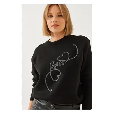 Bianco Lucci Women's Love Heart Embroidered Knitwear Sweater