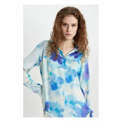 DEFACTO Oversize Wide Patterned Satin Long Sleeve Shirt