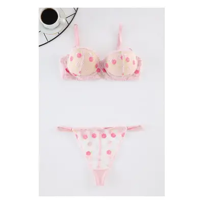 Trendyol Pink Lace Floral Rope Strap Covered Knitted Lingerie Set