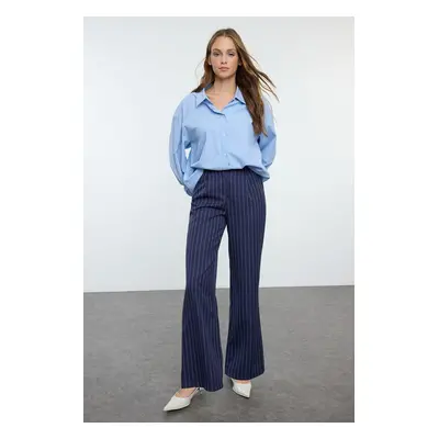 Trendyol Navy Blue Wide Leg/Wide Leg Woven Striped Trousers