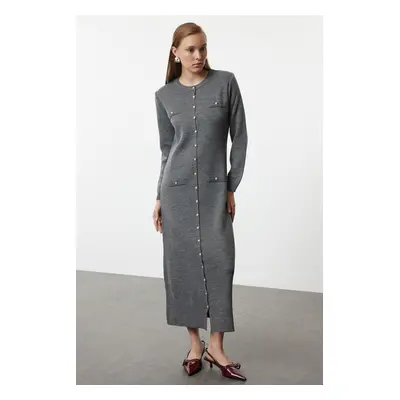 Trendyol Anthracite Knitwear Buttoned Dress