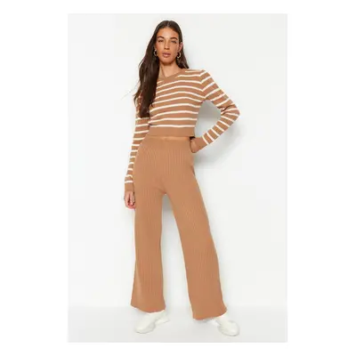 Trendyol Camel Crop Knitwear Two Piece Set