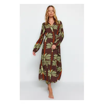 Trendyol Tropical Patterned Maxi Woven Kimono & Caftan