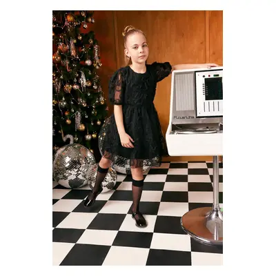 DEFACTO Girl's New Year's Themed Short Sleeve Tulle Dress