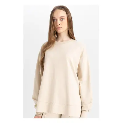 DEFACTO Regular Fit Crew Neck Basic Plain Sweatshirt Tunic