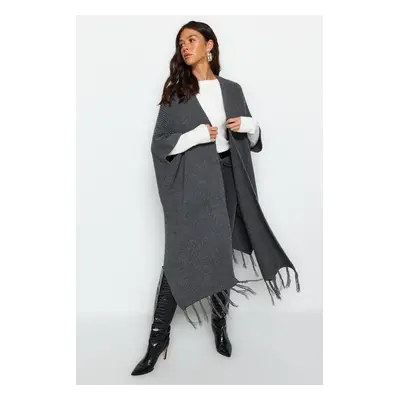 Trendyol Anthracite Skirt Tassels Long Knitwear Cardigan