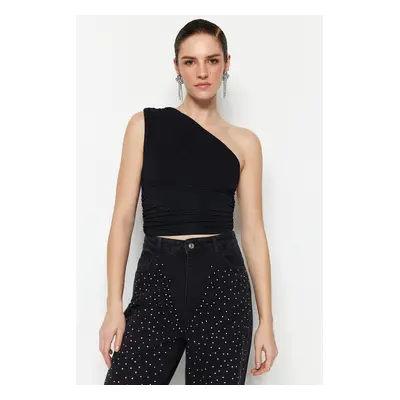 Trendyol Black Crop Lined Shiny Knitted Bustier