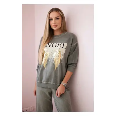 Włoski Cotton set Angel sweatshirt + pants khaki