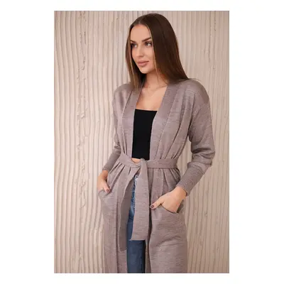 marka niezdefiniowana Long cardigan sweater tied at the waist cappuccino