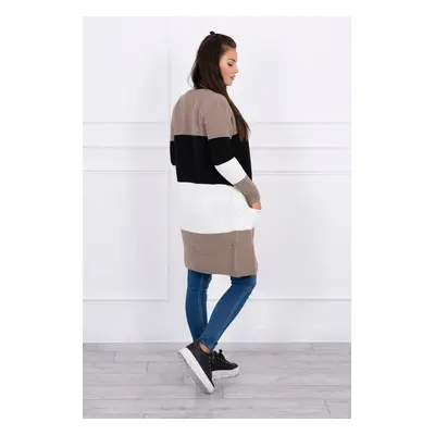 Cardigan sweater with straps cappuccino+black