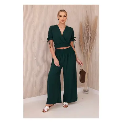 Women's blouse + trousers set - dark green