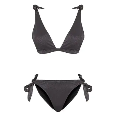 Trendyol Black*001 Plain Triangle Tie Normal Waist Bikini Set