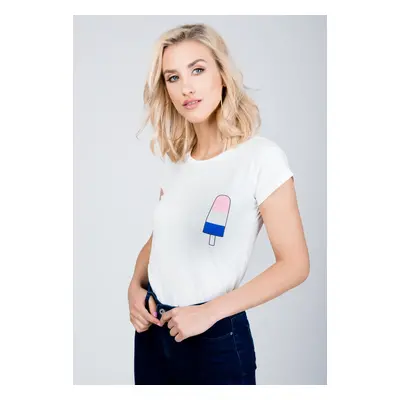 Women's T-shirt with popsicle on a stick - white