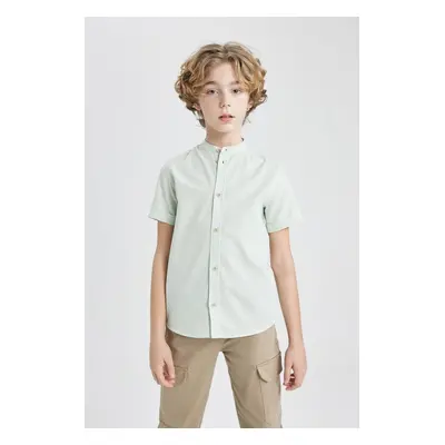 DEFACTO Boy's Stand Collar Linen Look Short Sleeve Shirt