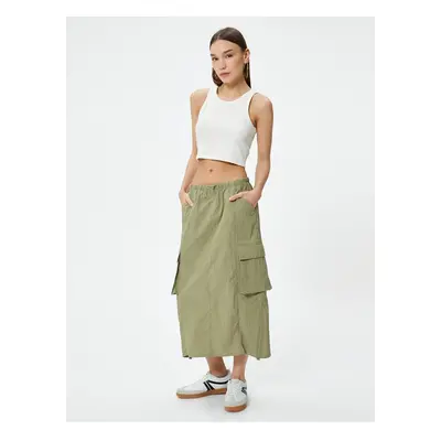 Koton Cargo Midi Skirt Parachute Fabric Elastic Waist Stopper Detailed