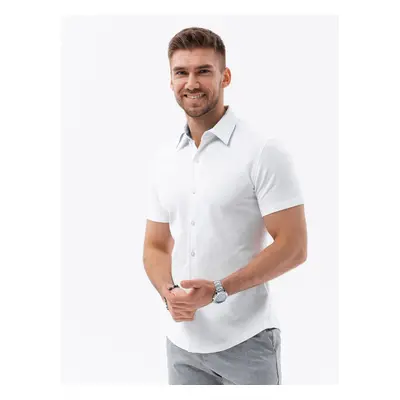 Ombre Men's knitted slim fit shirt with short sleeves and collar - white