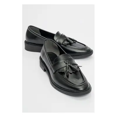 LuviShoes LILY Black Matte Patent Leather Women's Loafers