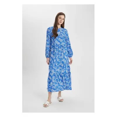 DEFACTO Crew Neck Patterned Long Sleeve Maxi Dress