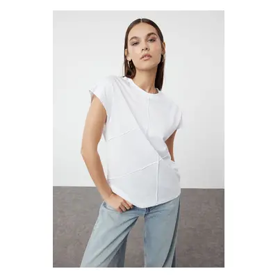 Trendyol White 100% Cotton Oversize/Wide Fit Knitted T-Shirt with Piping Detail