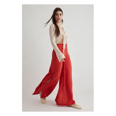 Trendyol Red Modal Wide Leg High Waist Slit Woven Trousers