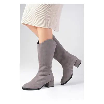 Mio Gusto Fabia Gray Color Suede Womens Knee Length Boots