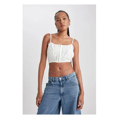 DEFACTO V Neck Strappy Crop Blouse