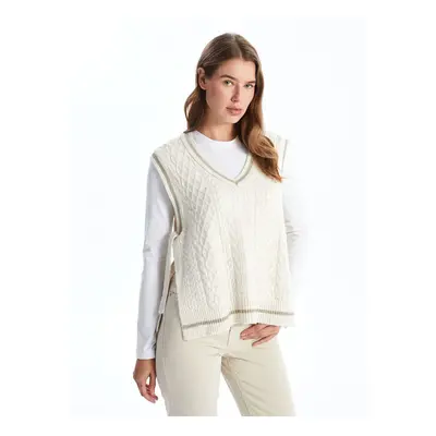 LC Waikiki V-Neck Self-Patterned Women's Knitwear Sweater