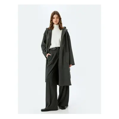 Koton Belted Hooded Long Coat with Pockets